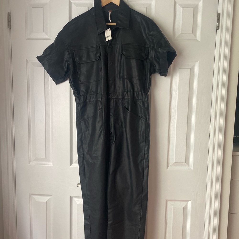 Black Faux Leather Jumpsuit